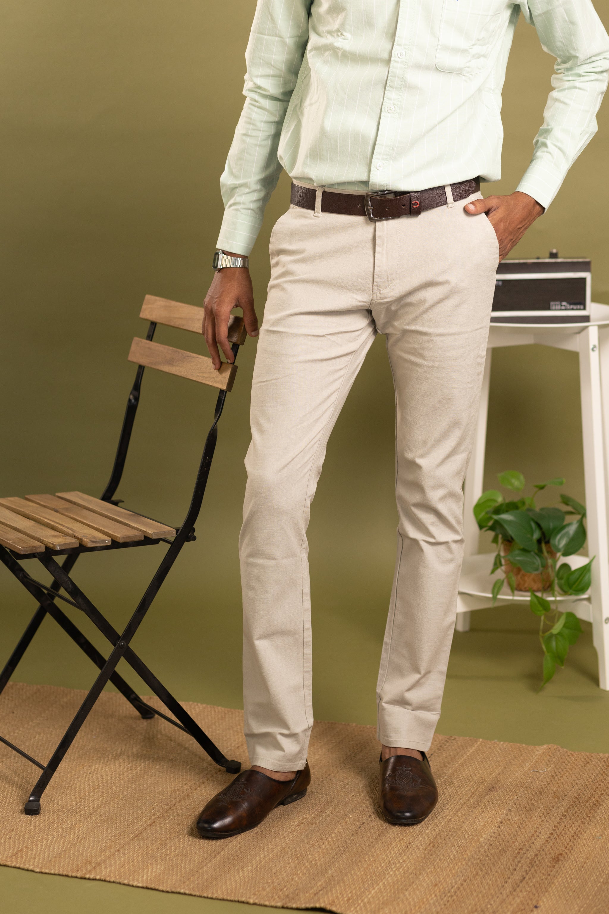 Men Cotton Pant in sandal colour