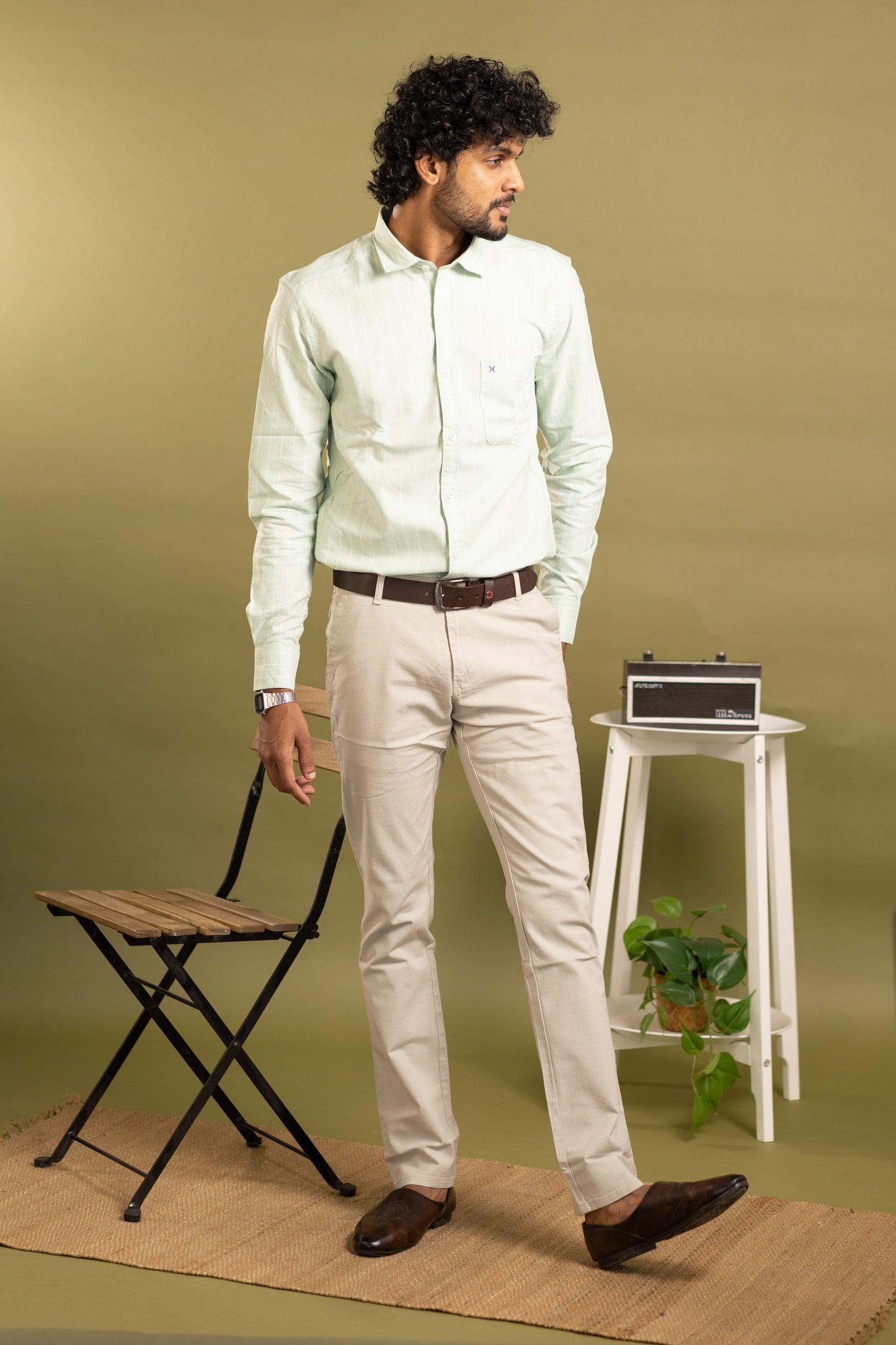 Men Cotton Pant in sandal colour