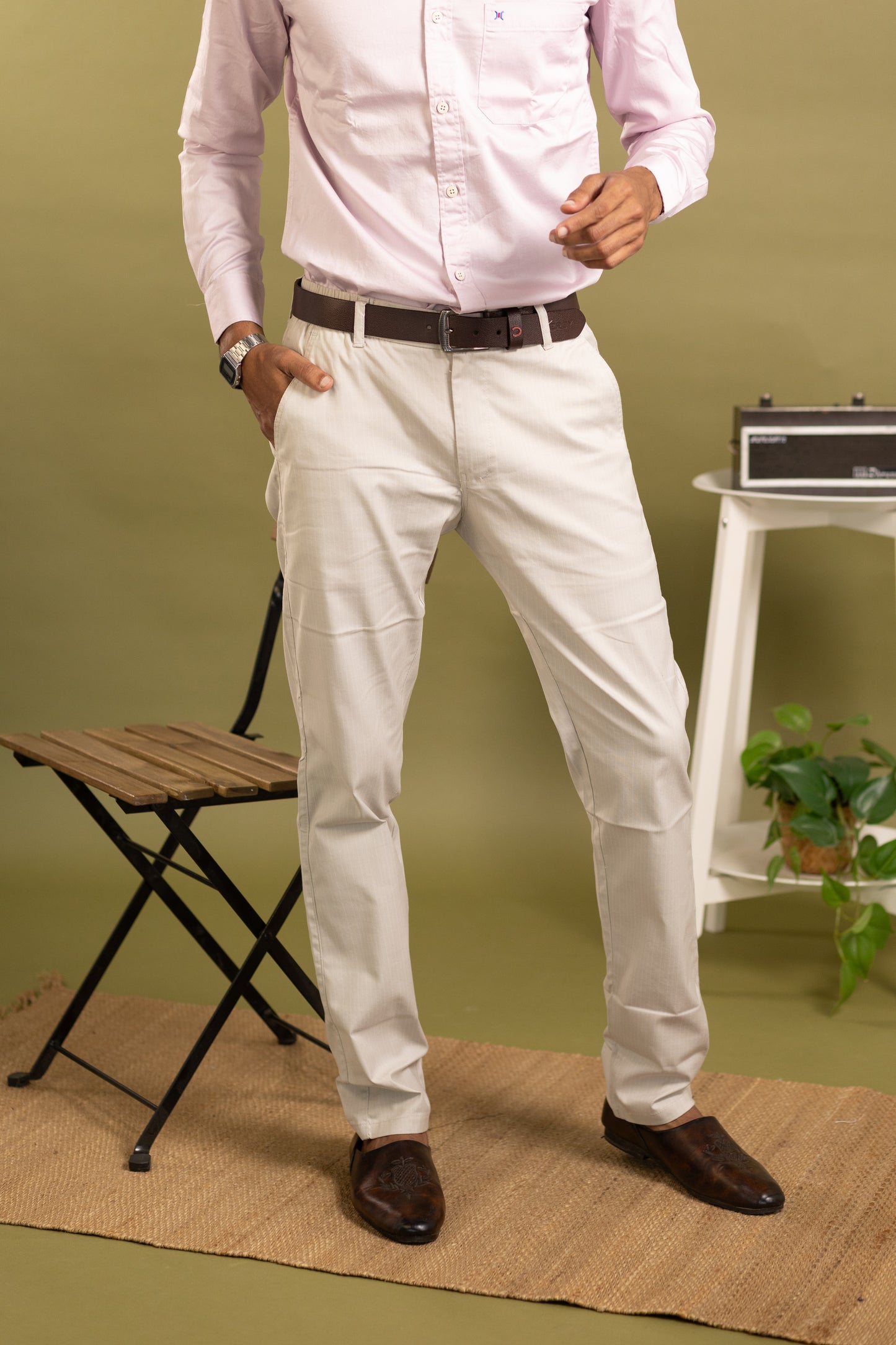 Men's Cotton striped Pant in light sandal