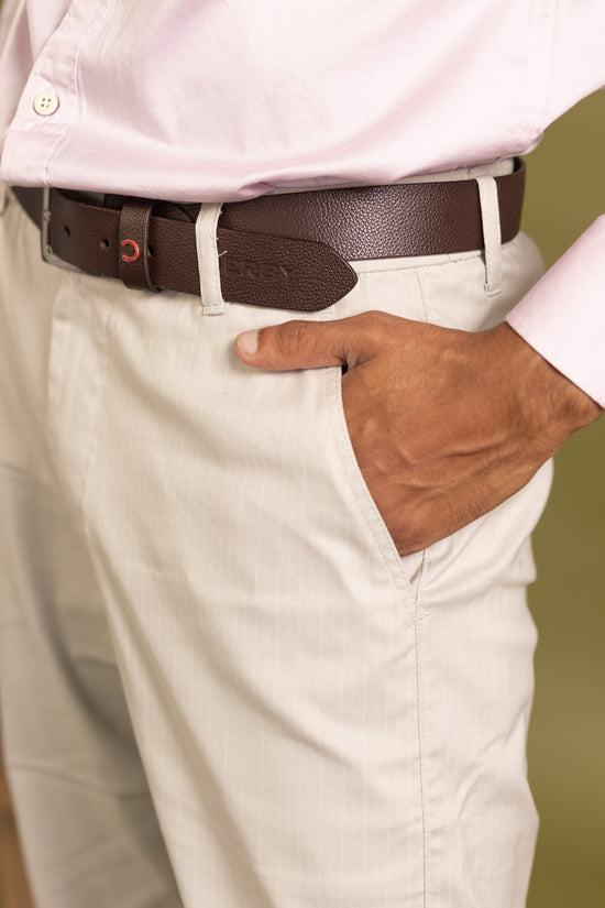 Men's Cotton striped Pant in light sandal