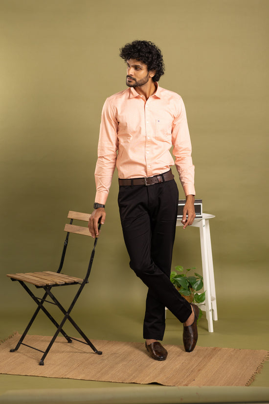 Men's full sleeve solid shirt in light peach