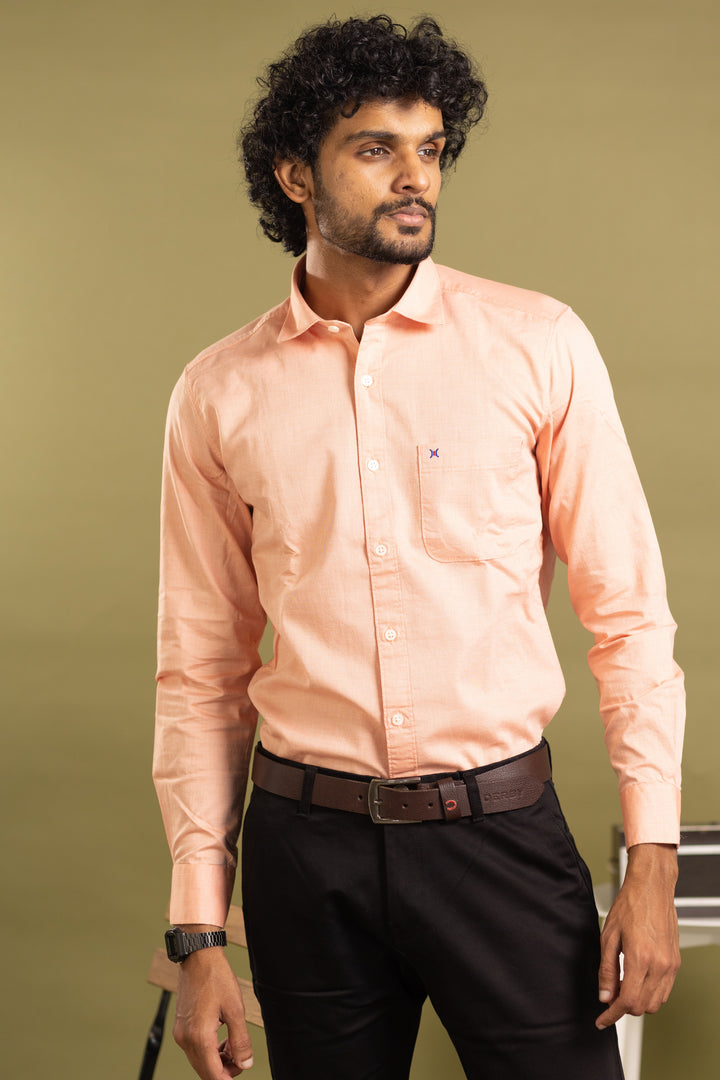 Men's full sleeve solid shirt in light peach