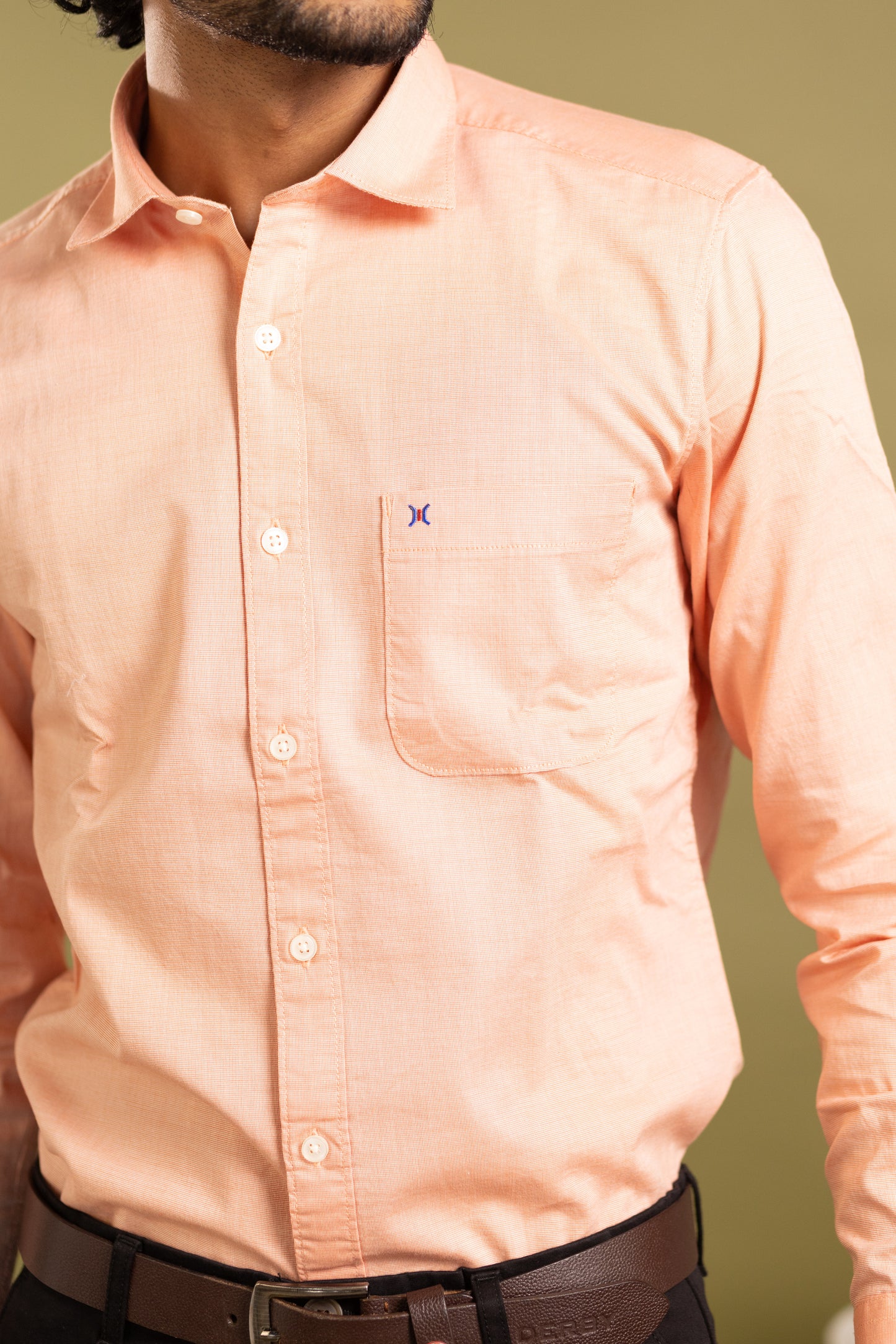 Men's full sleeve solid shirt in light peach