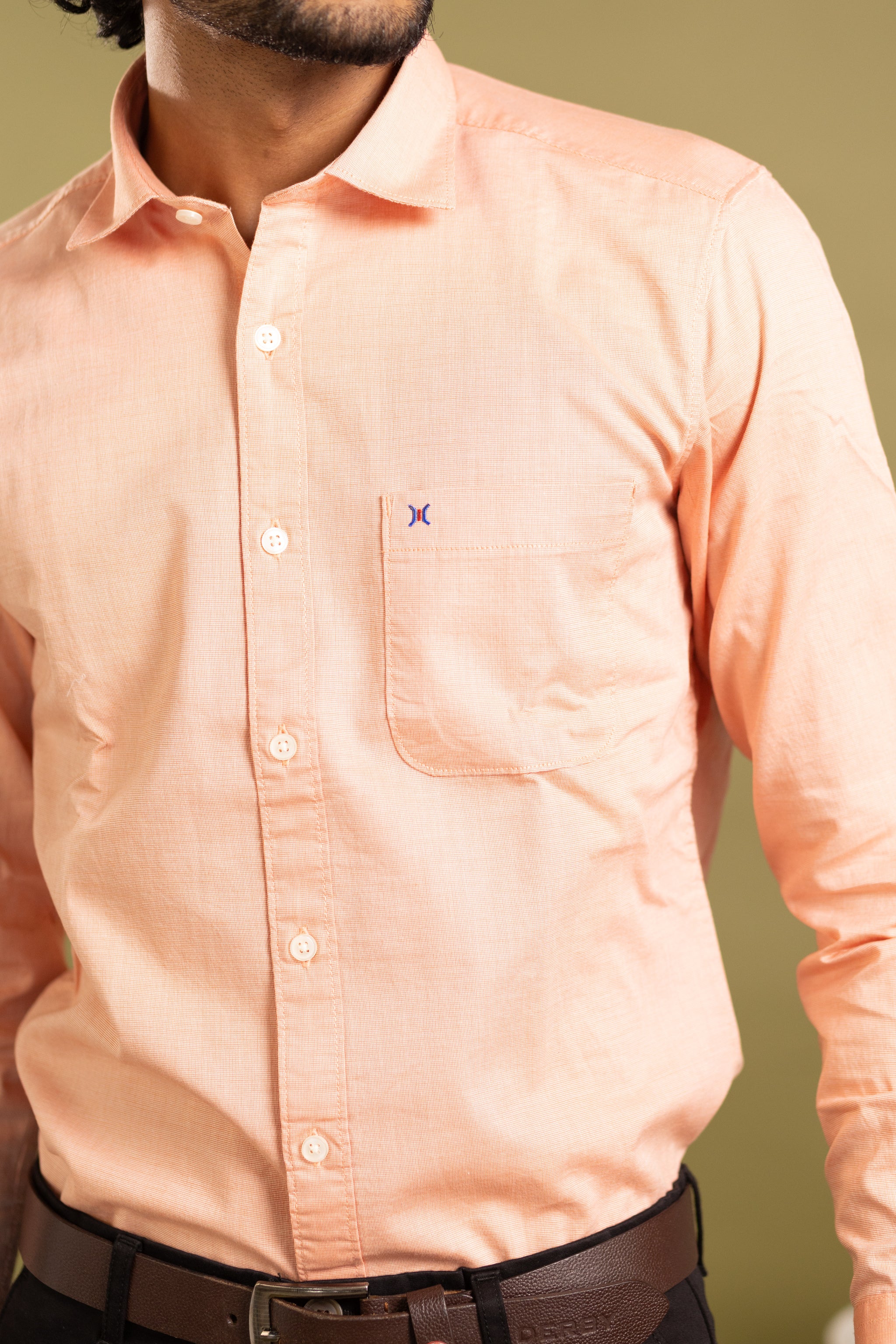 Men's full sleeve solid shirt in light peach
