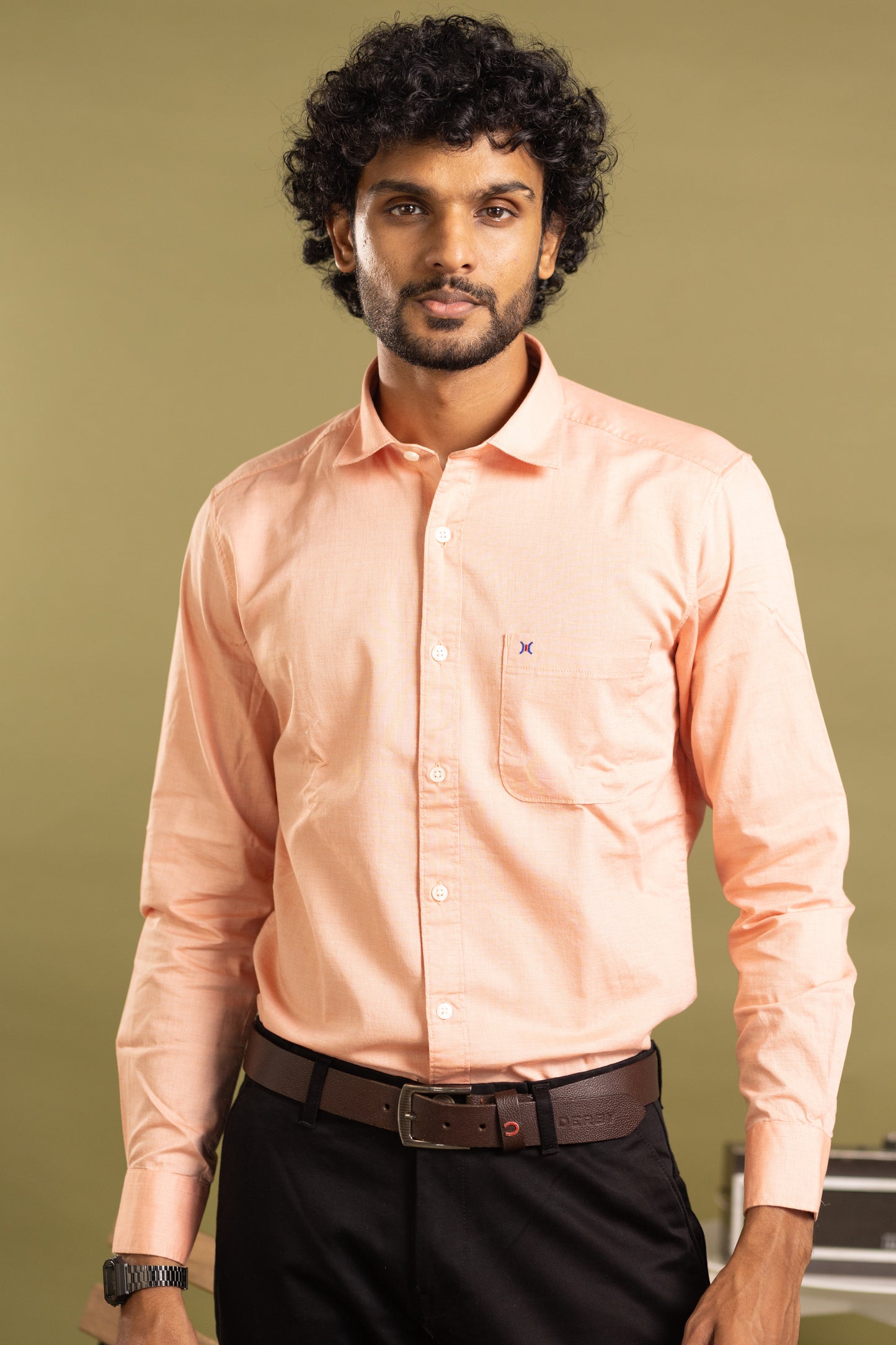Men's full sleeve solid shirt in light peach