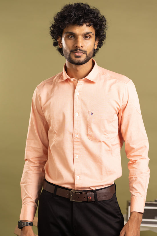 Men's full sleeve solid shirt in light peach
