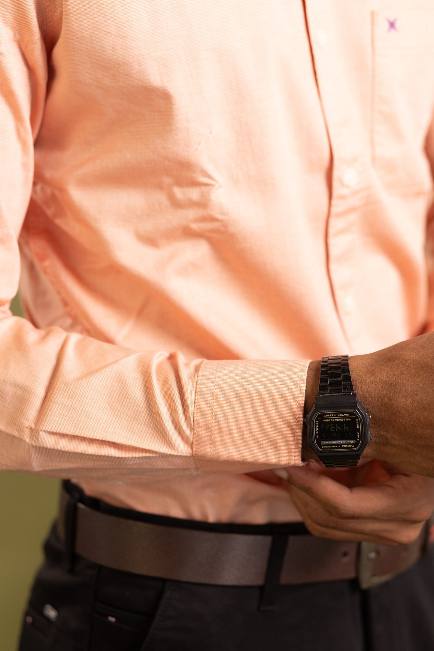 Men's full sleeve solid shirt in light peach