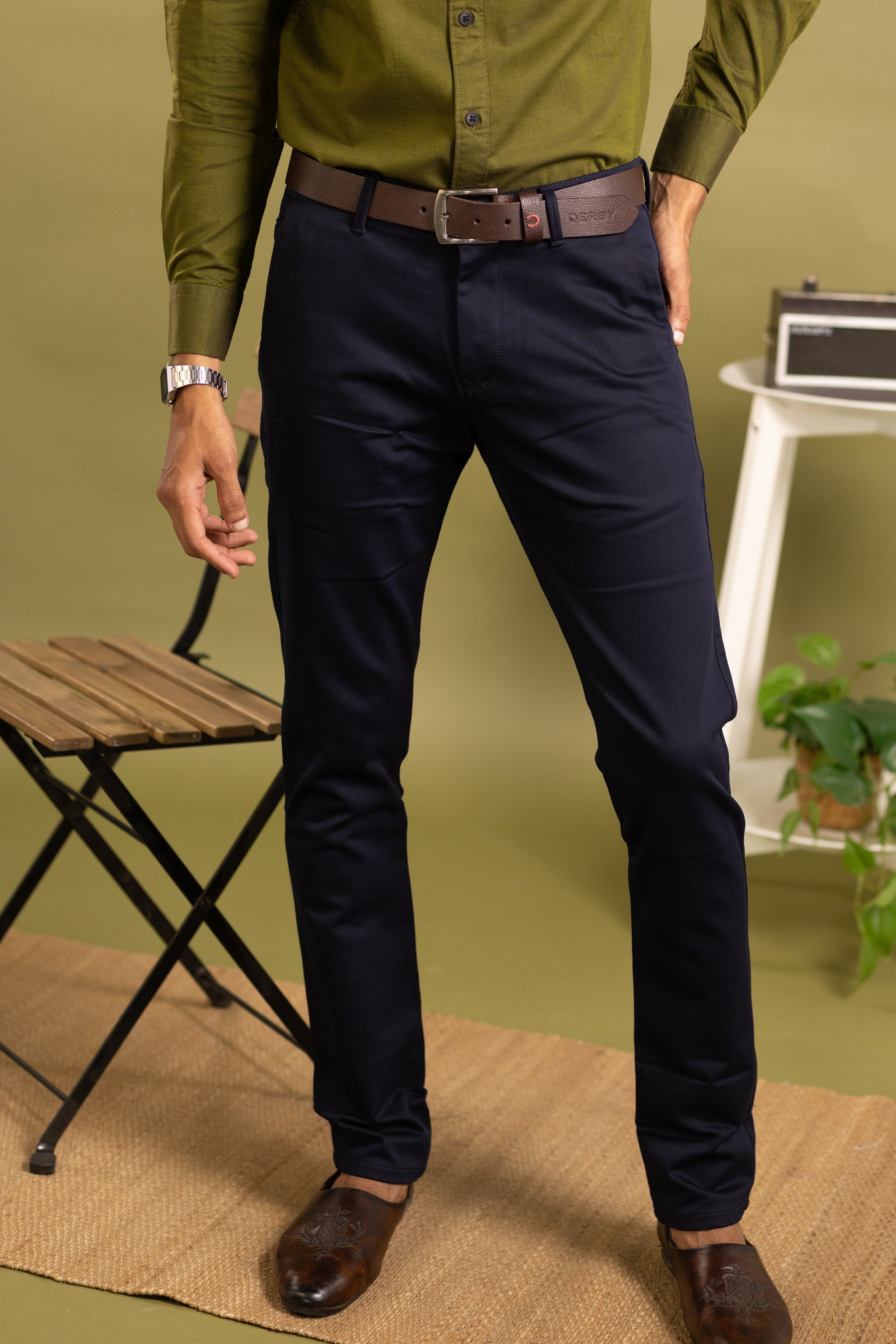 Men Cotton Pant in blue