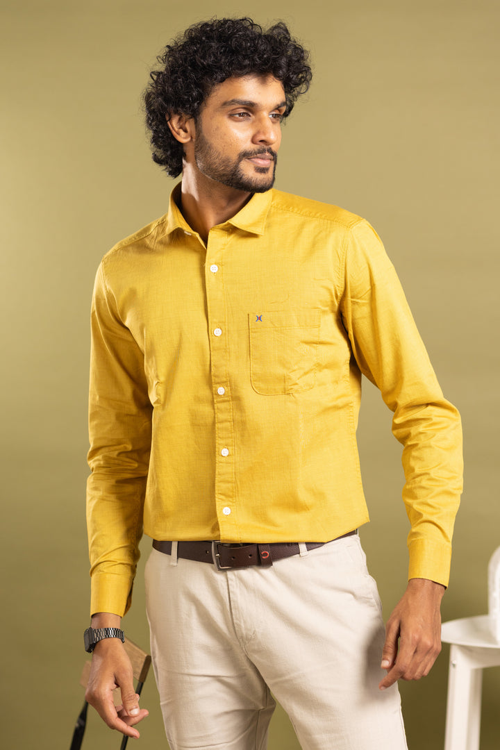 Men's full sleeve solid shirt in mustard yellow