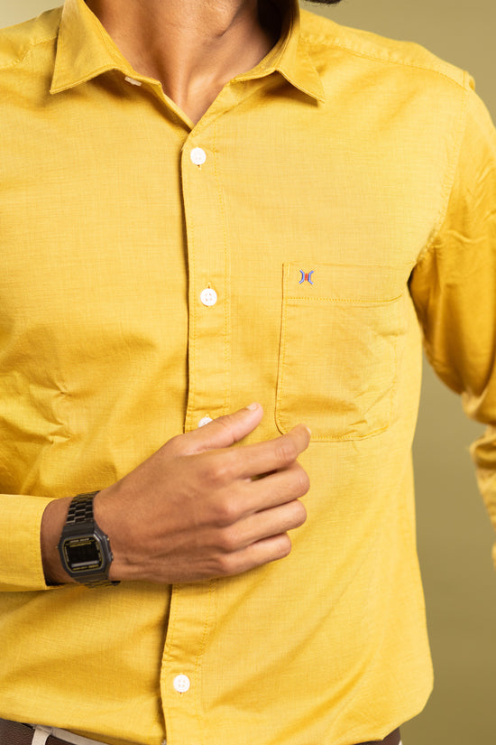 Men's full sleeve solid shirt in mustard yellow