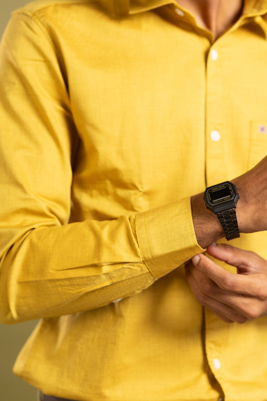 Men's full sleeve solid shirt in mustard yellow