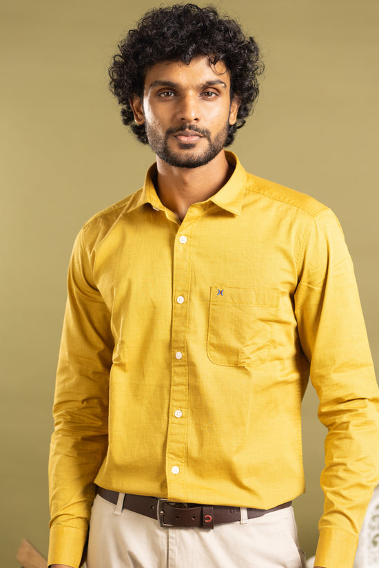 Men's full sleeve solid shirt in mustard yellow