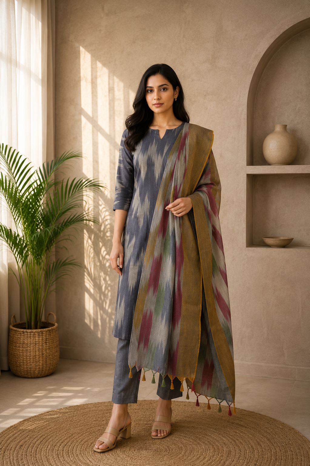 Elakkiya handloom cotton salwar set in dark grey