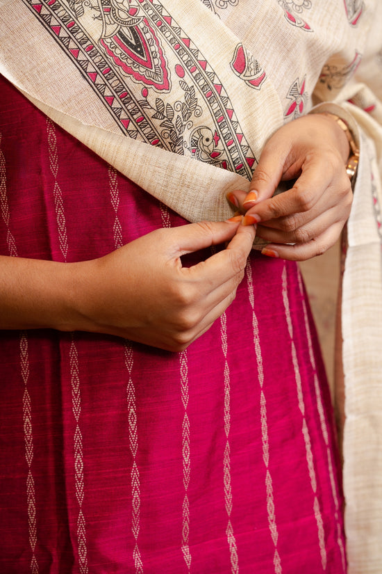 Deepthika Berry Pink Top, Khaki Pant and Dupatta – Silk Cotton with Lining