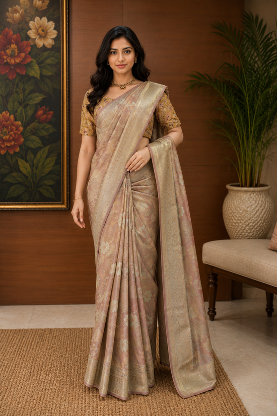 Synthetic saree in Rich Antique Gold