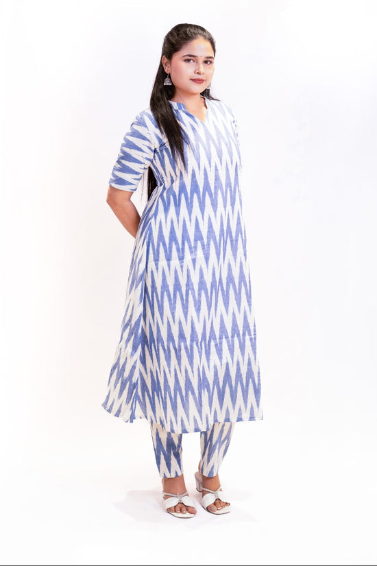 Darshika Half White & Blue Ikat Cotton Top and Pant Set