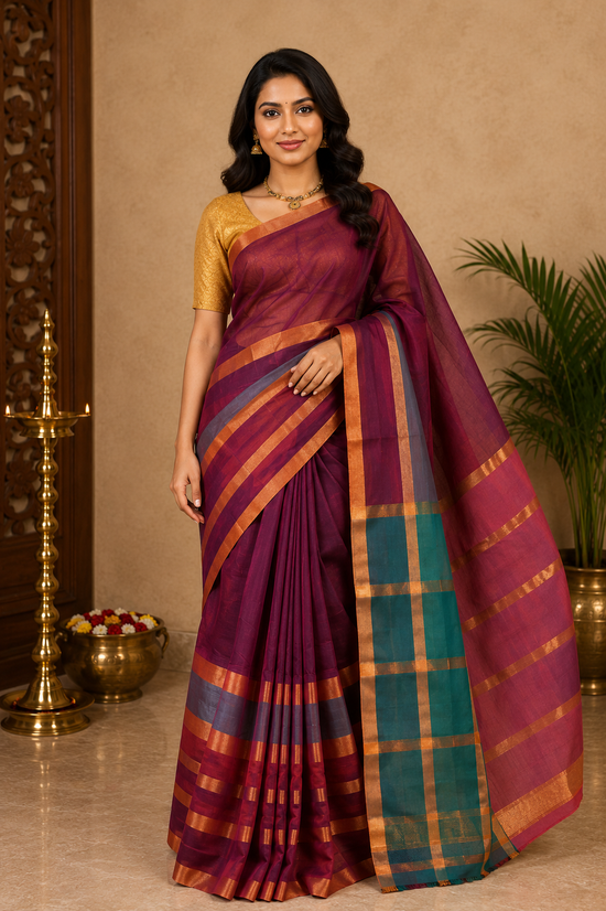 Mulberry purple silk cotton saree