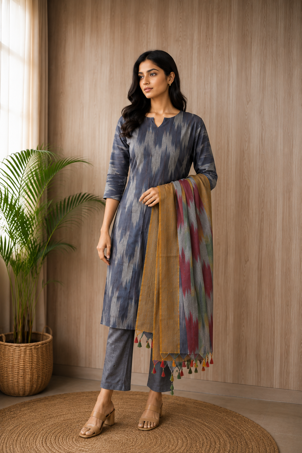 Elakkiya handloom cotton salwar set in dark grey