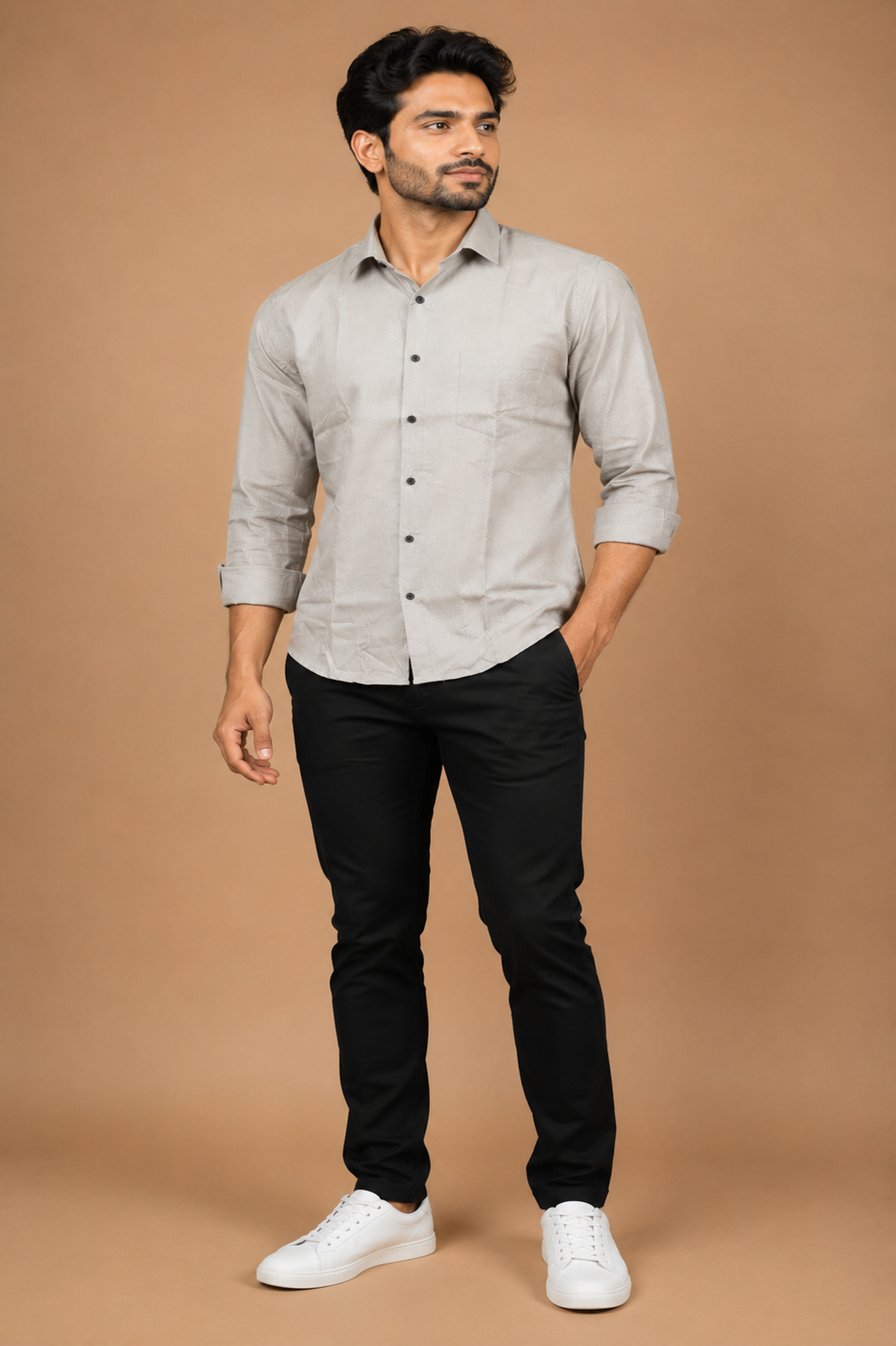 Men's full sleeve cotton shirt in pale grey