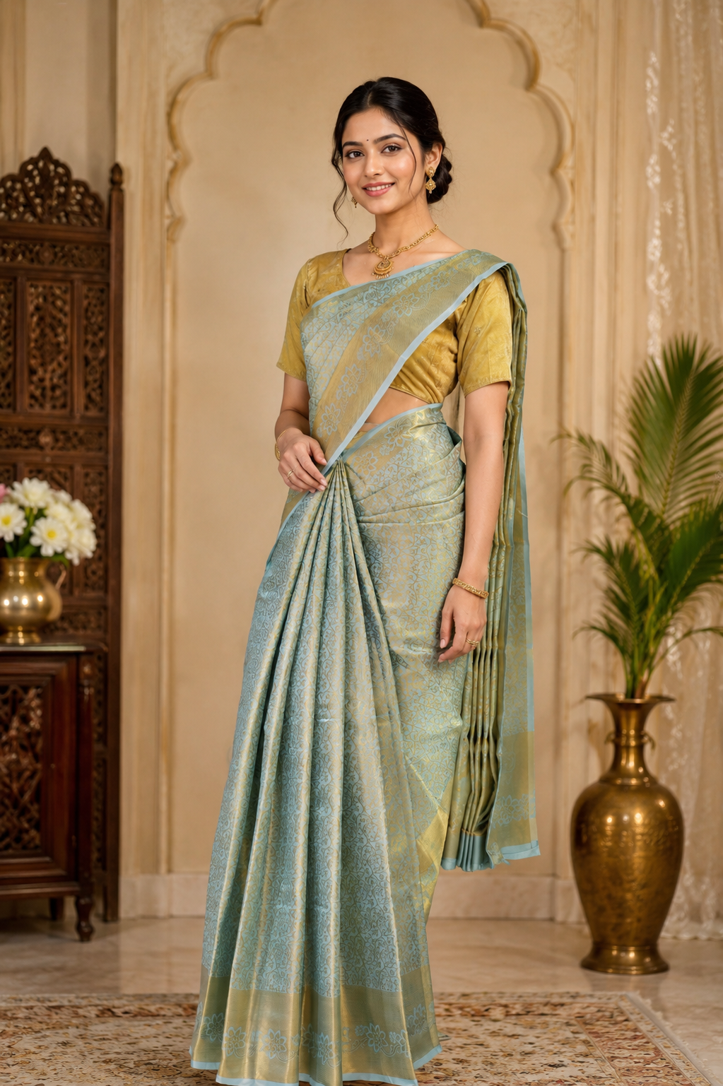 sythentic pastel blue with golden border