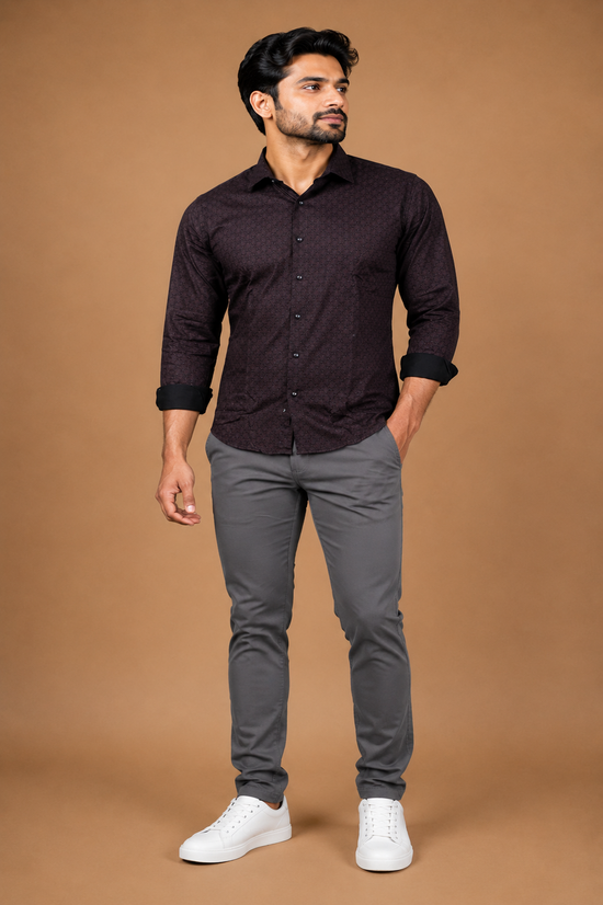Men's full sleeve cotton shirt in deep maroon