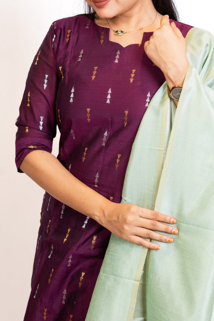 Iyalini Purple & Sage Green Dupatta Silk Cotton with Lining