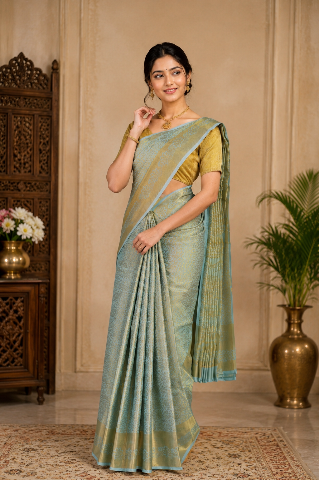 sythentic pastel blue with golden border