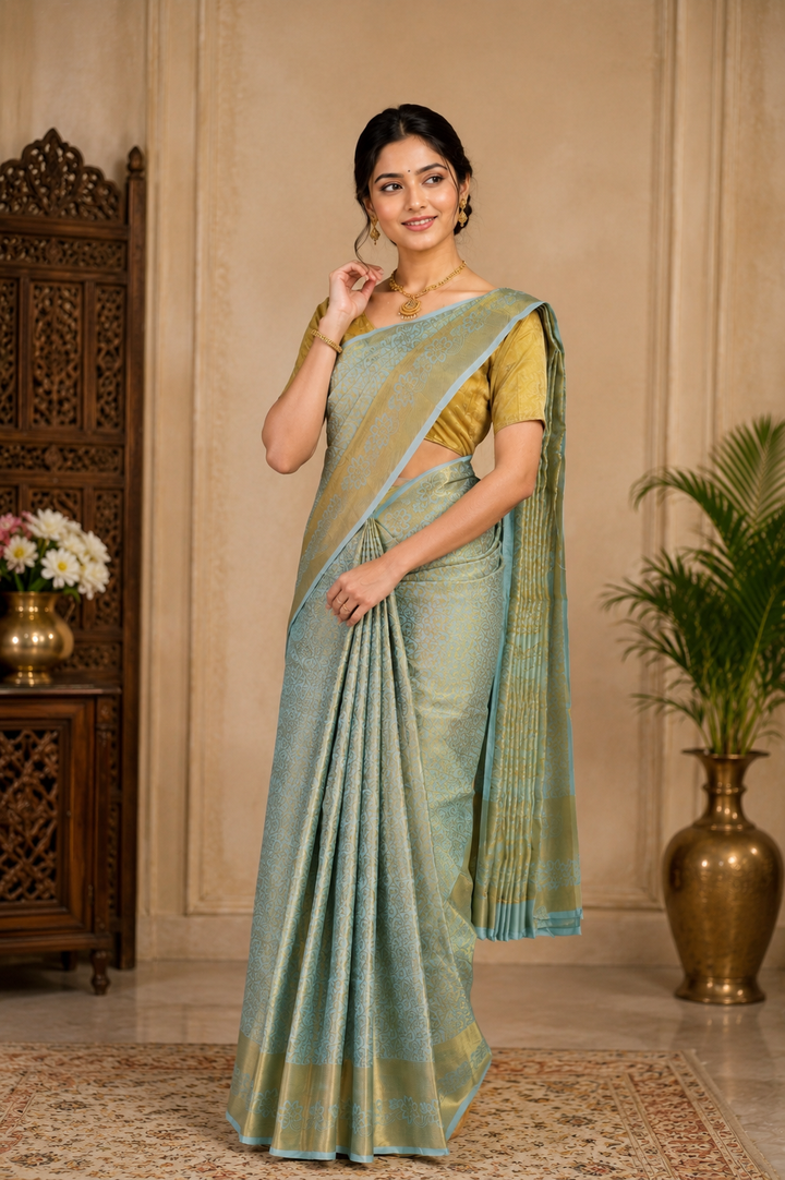 sythentic pastel blue with golden border
