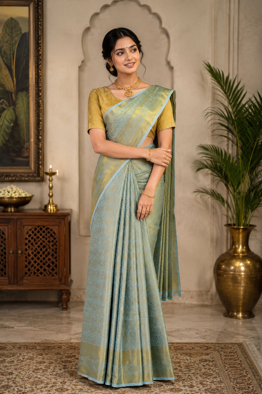 sythentic pastel blue with golden border