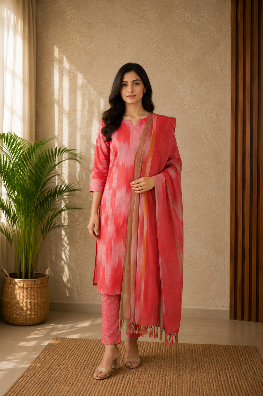 Athiraa handloom cotton salwar set in pink