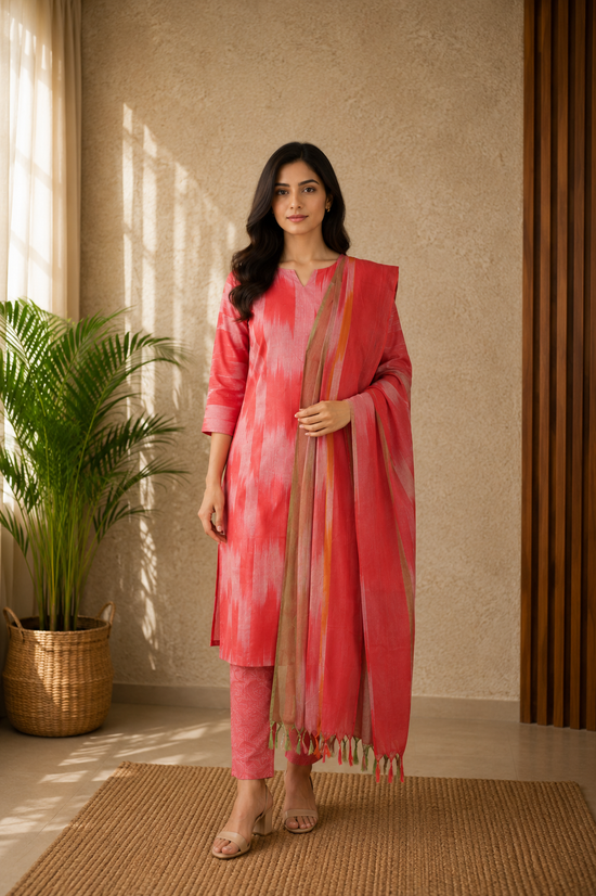 Athiraa handloom cotton salwar set in pink