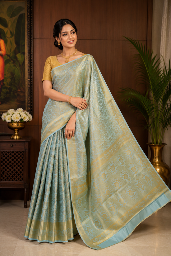sythentic pastel blue with golden border