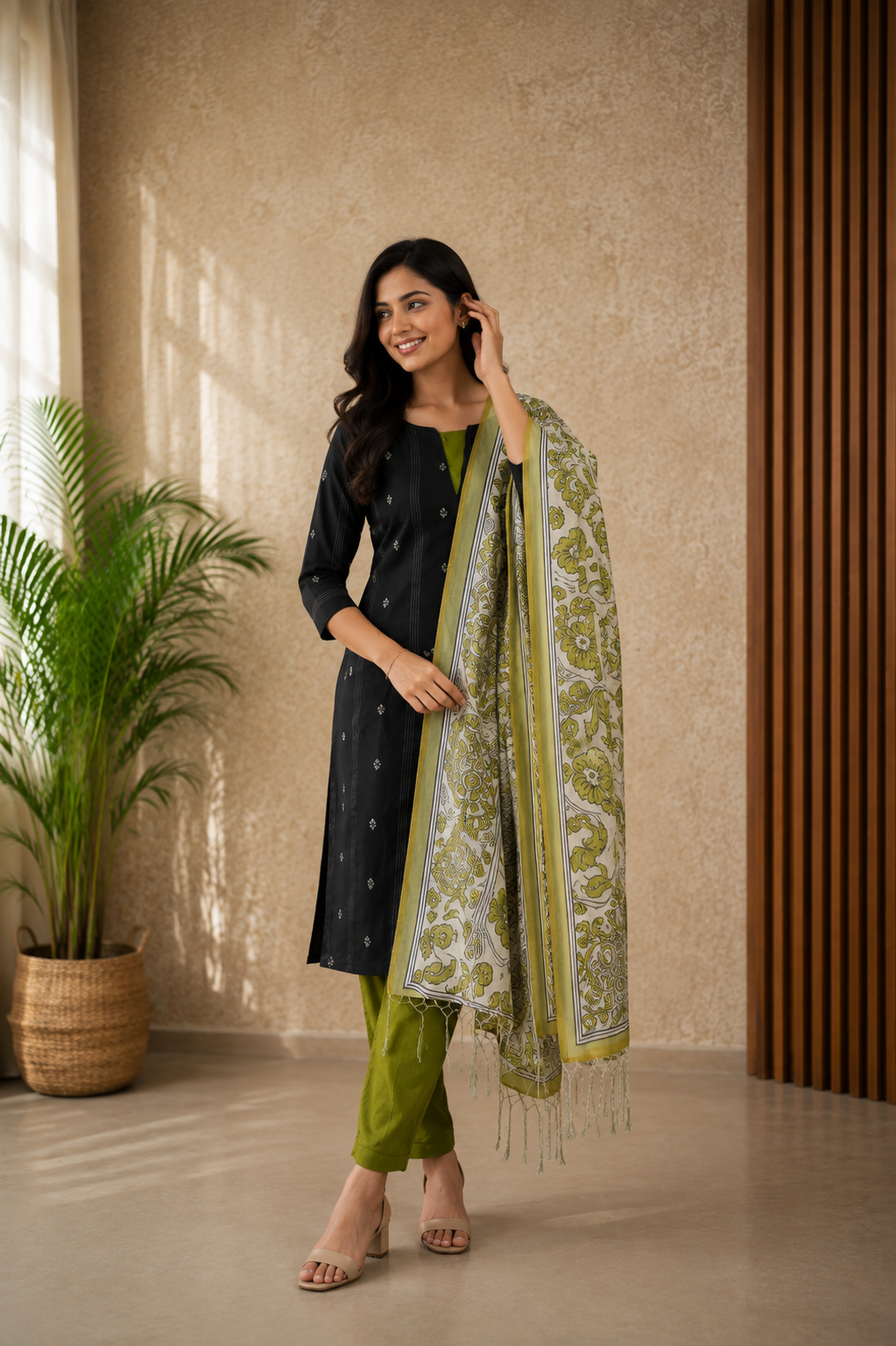 Mithra handloom cotton salwar set in charcoal black