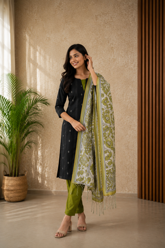 Mithra handloom cotton salwar set in charcoal black