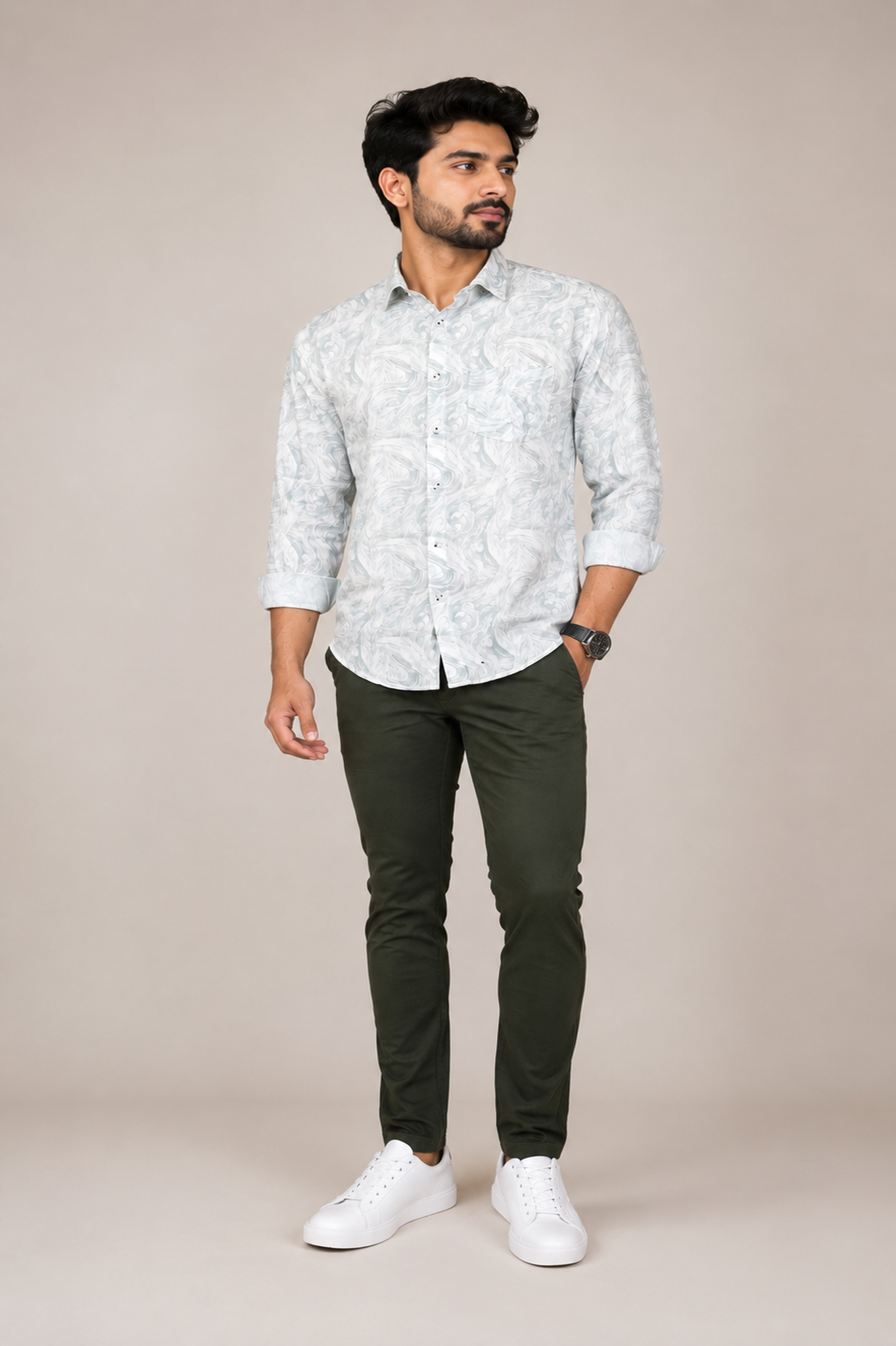 Men's full sleeve cotton shirt in light mint green