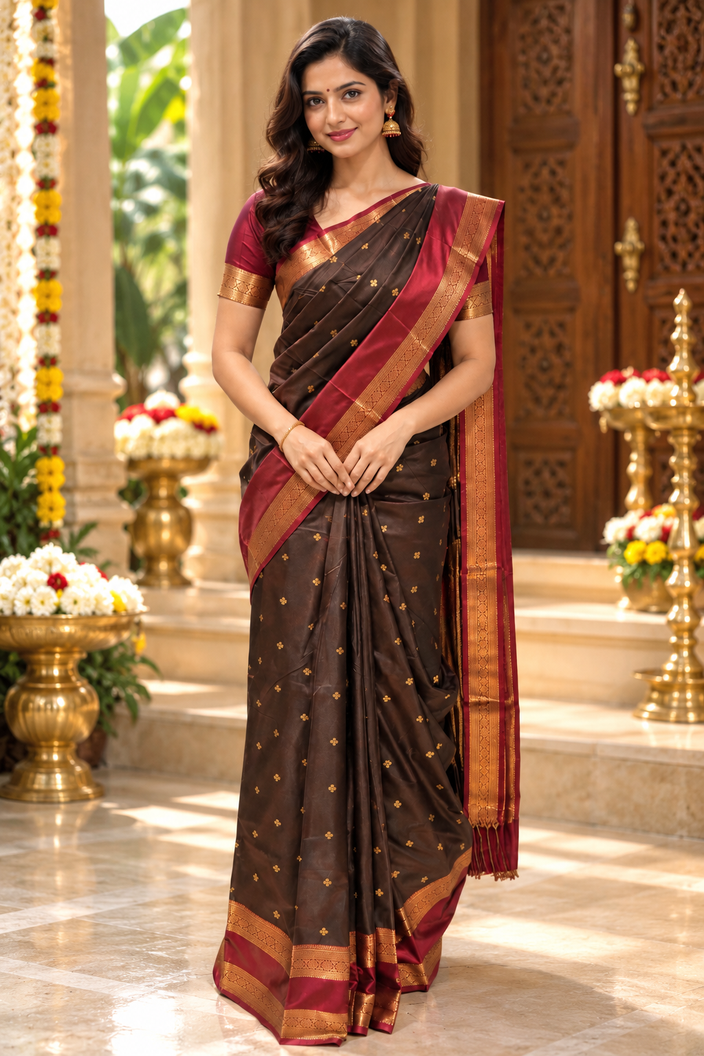 Plum and Antique Gold Arani Silk Saree