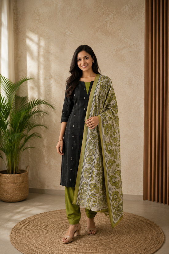 Mithra handloom cotton salwar set in charcoal black