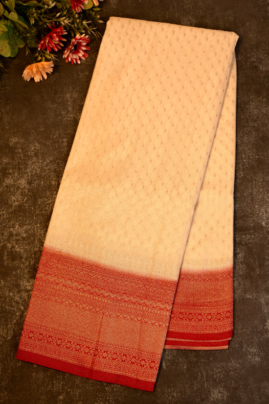 Tissue georgette saree in off white and red with silver zari