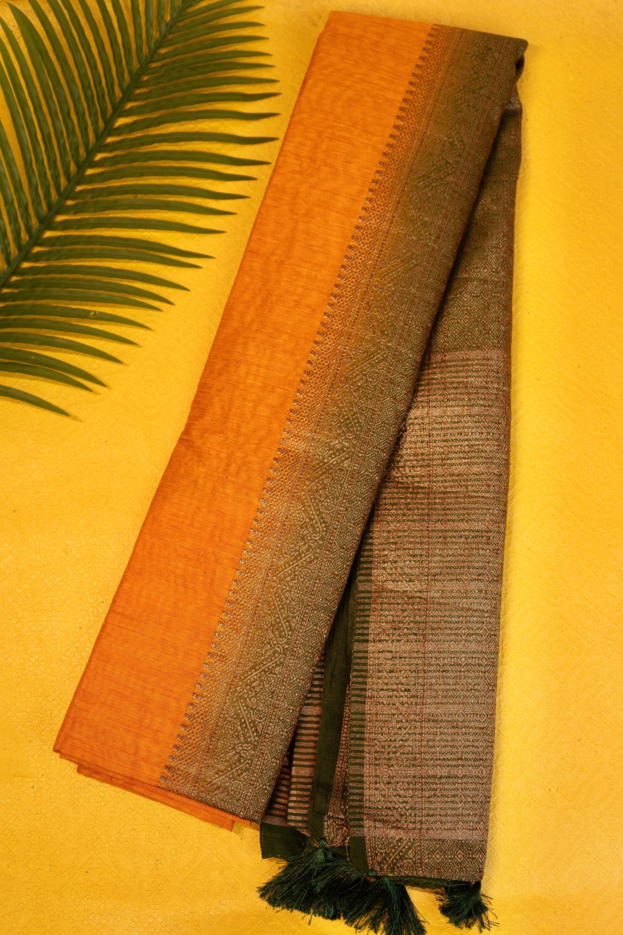 Chanderi cotton designer saree in orange with copper zari