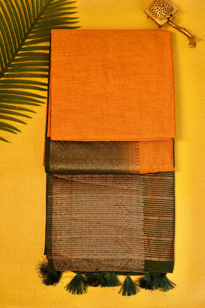 Chanderi cotton designer saree in orange with copper zari