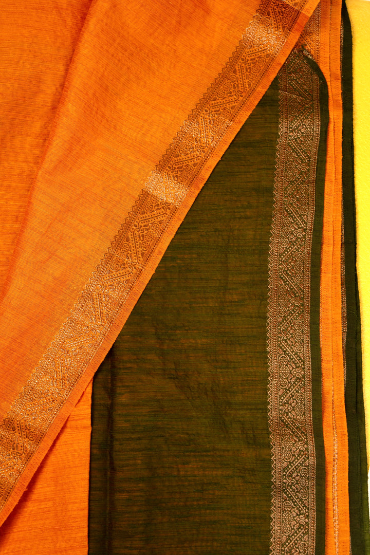 Chanderi cotton designer saree in orange with copper zari