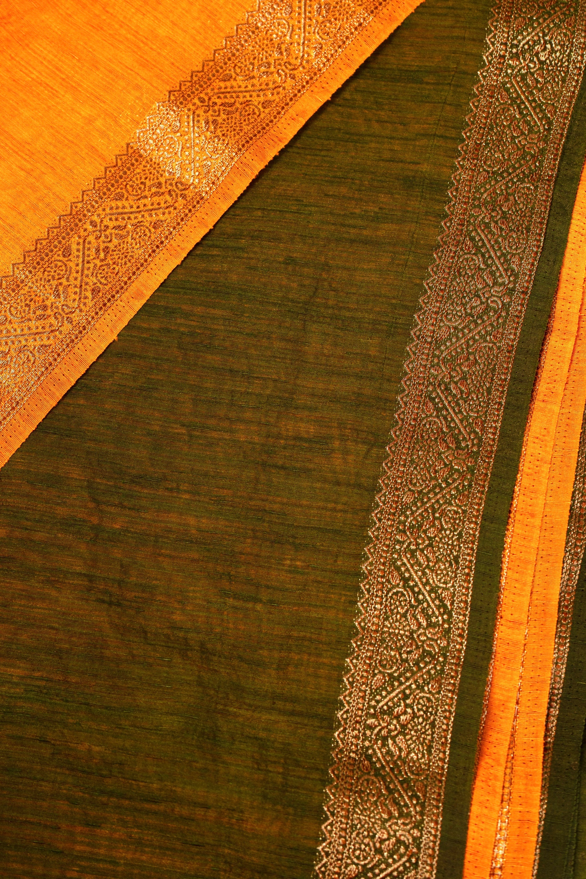 Chanderi cotton designer saree in orange with copper zari