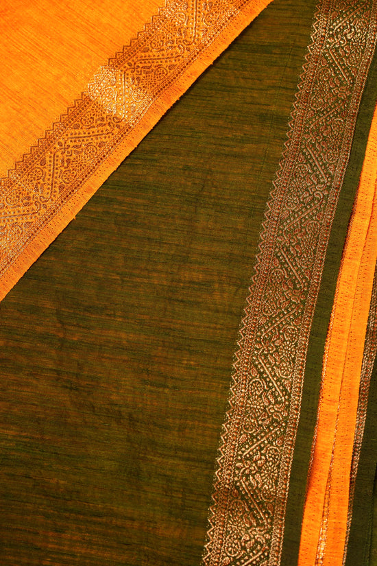Chanderi cotton designer saree in orange with copper zari