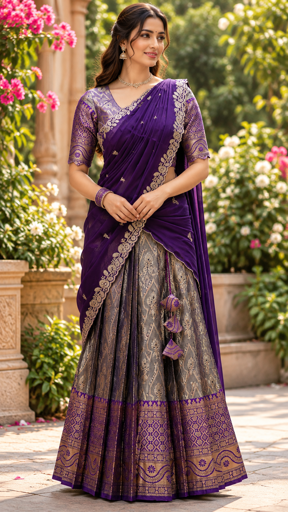 Srinitha Royal Violet Jacquard Half Saree Set with Zari Border