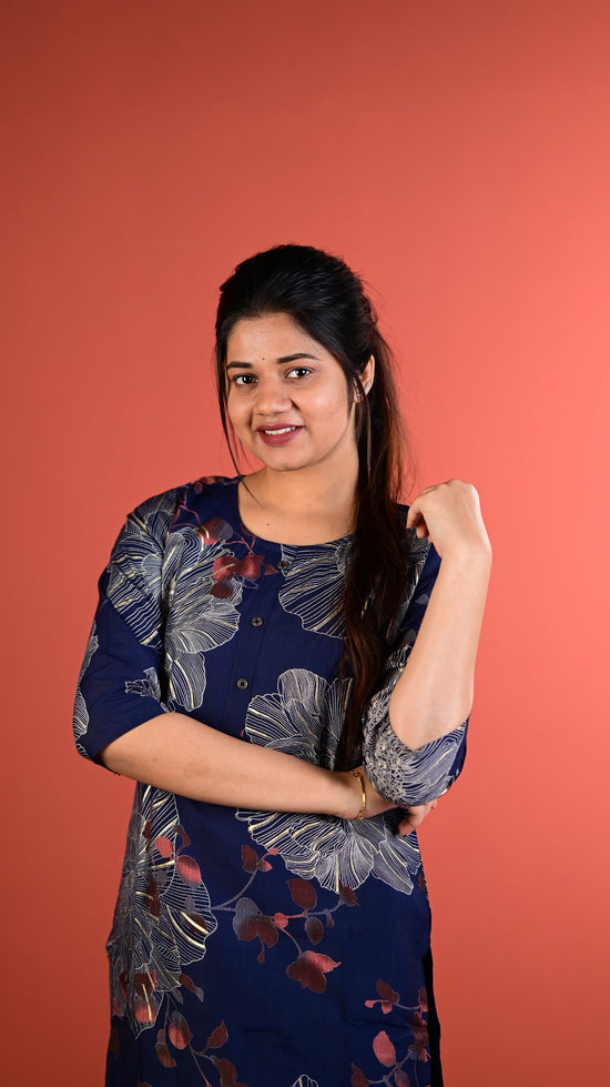 Shradha kurti set in navy blue in vertican fabric