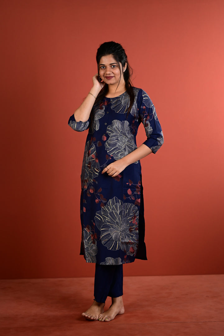 Shradha kurti set in navy blue in vertican fabric