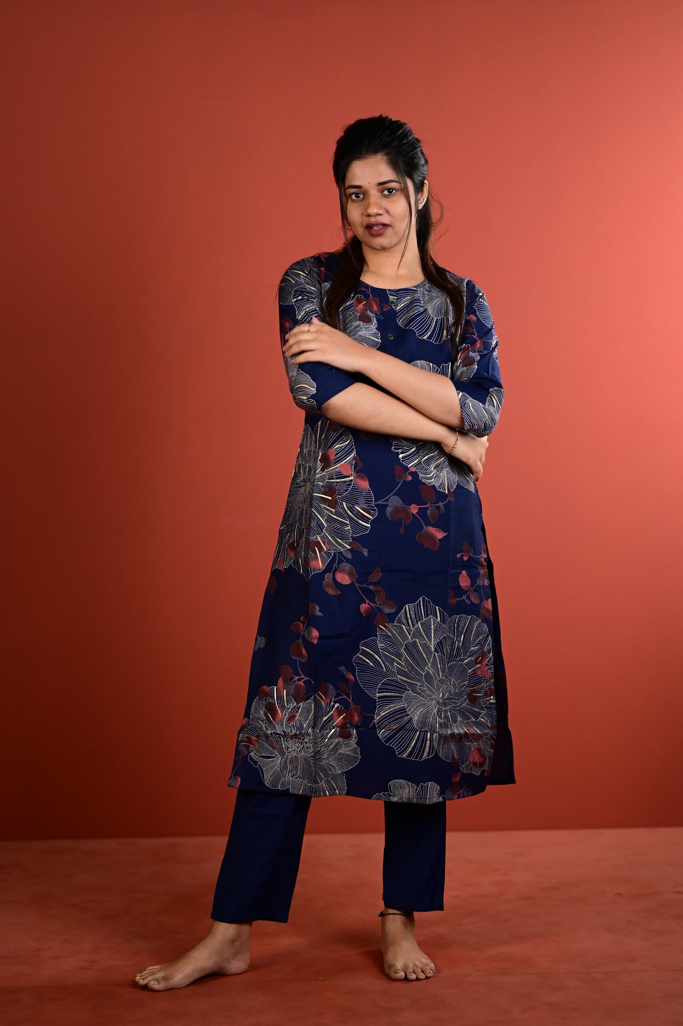 Shradha kurti set in navy blue in vertican fabric