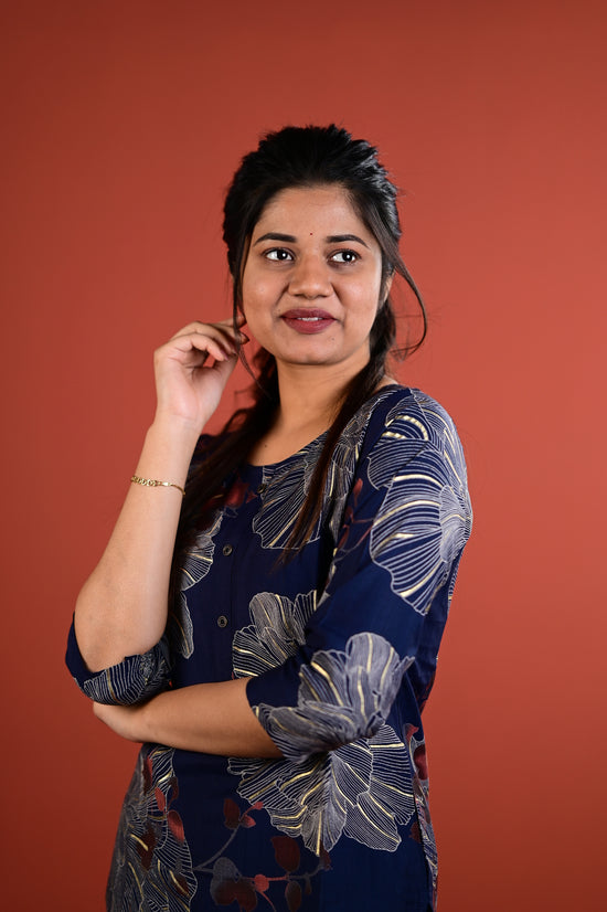 Shradha kurti set in navy blue in vertican fabric