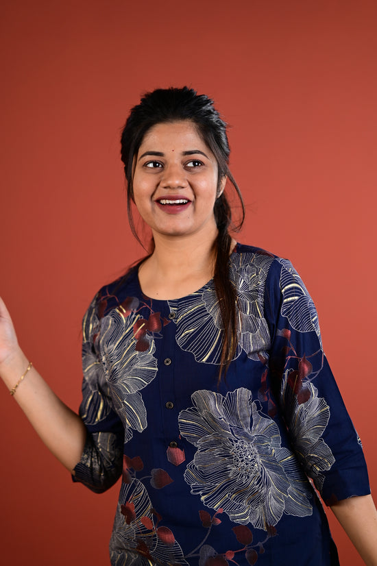 Shradha kurti set in navy blue in vertican fabric