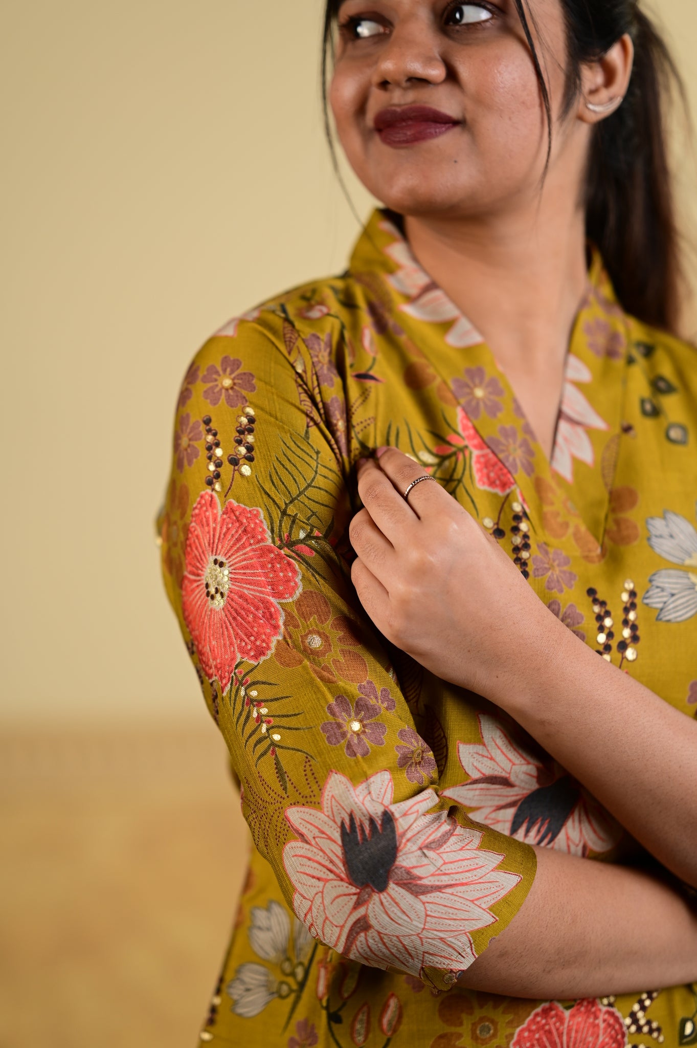 Navya floral kurti set in mustard yellow